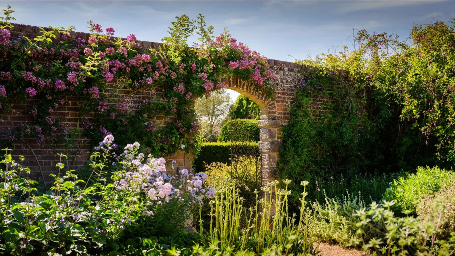Wakehurst's Walled Garden, Jim Holden © RBG Kew Flowers crowd around a doorway leading through to another garden