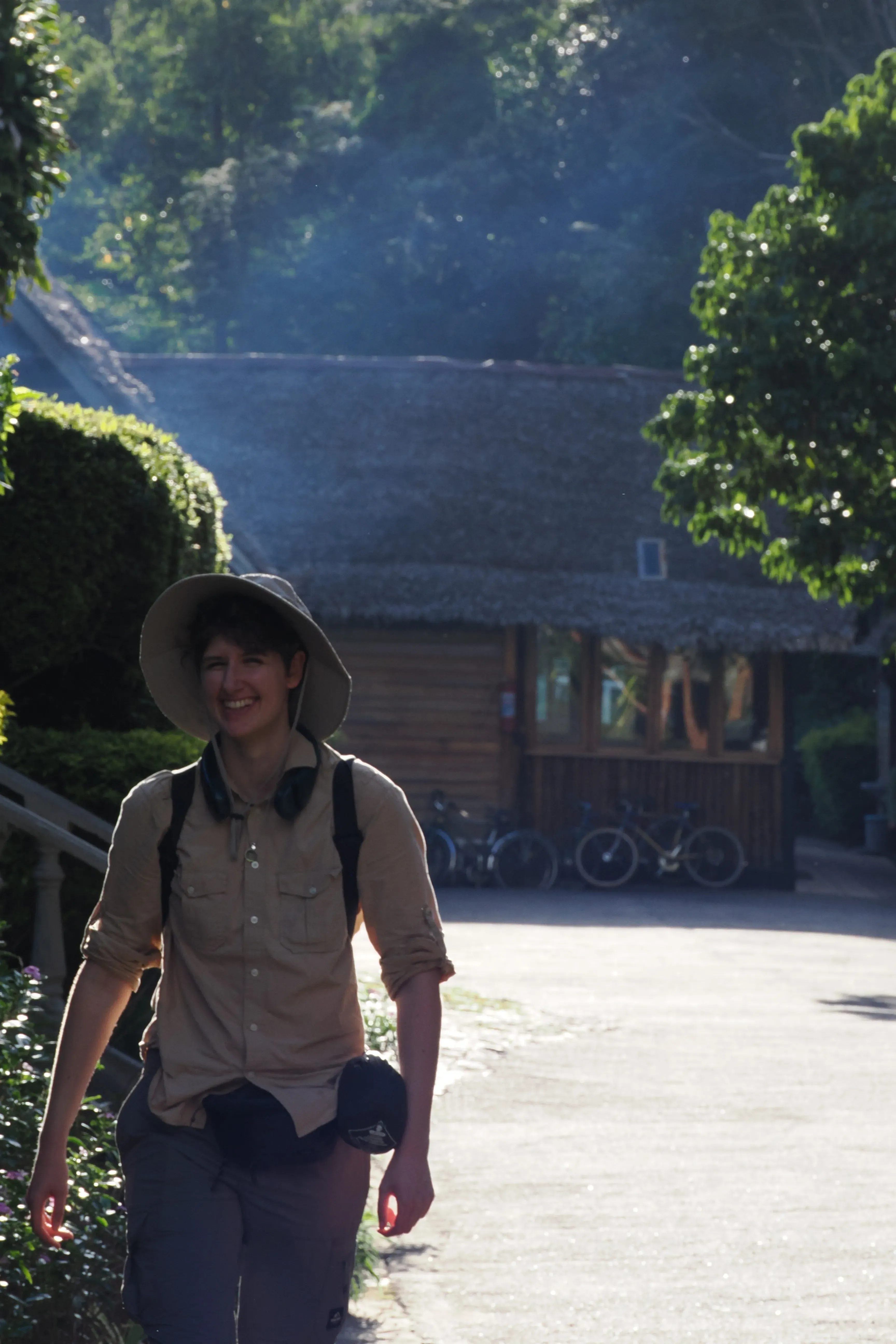 Photos from the stay (Feon'ny Ala Hotel) close to the national park. Image credit - Gaia Caravella A person wearing a hat walking