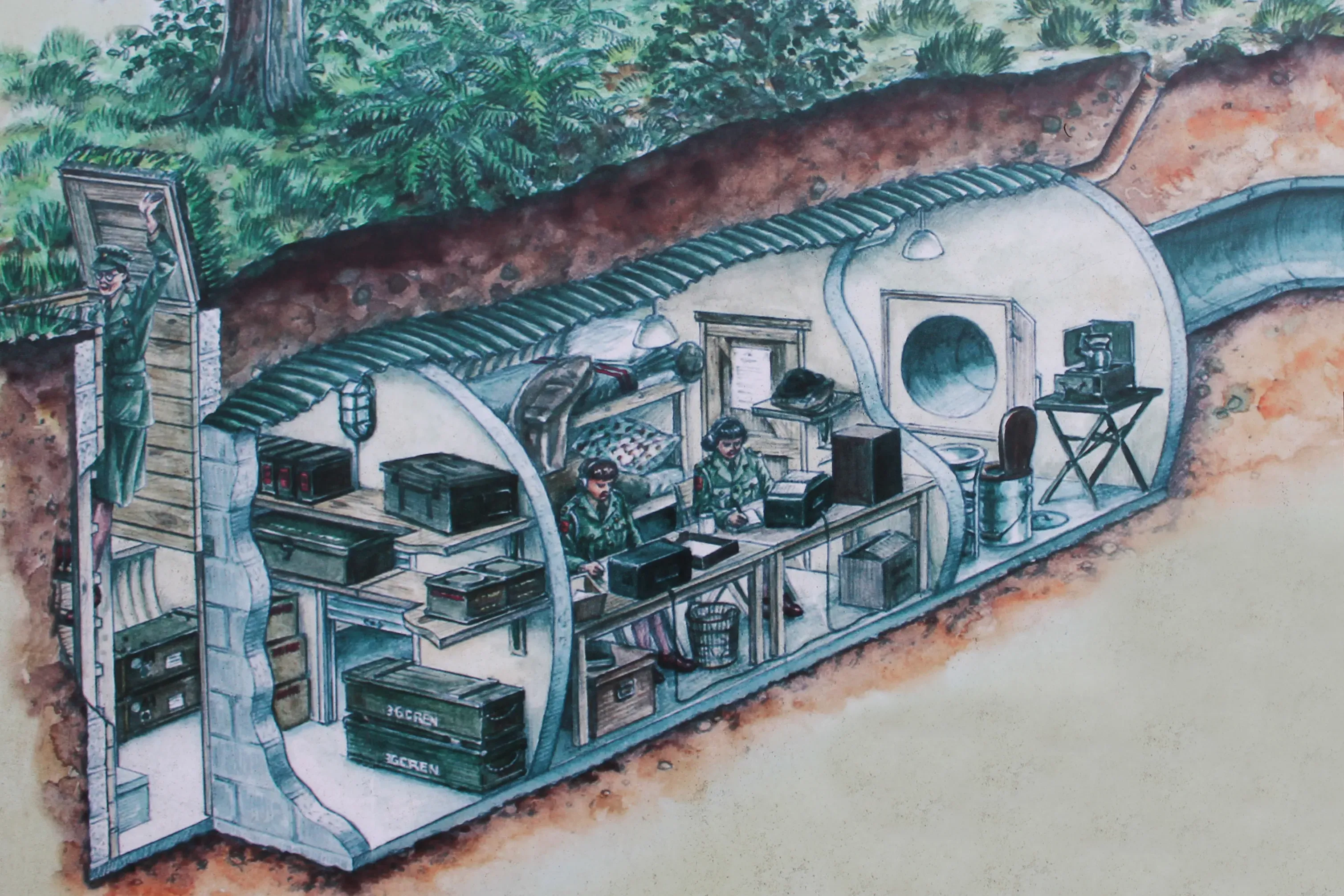 Wakehurst's underground communications bunker © RBG Kew A drawing showing a cross-section of a wartime communications bunker © RBG Kew
