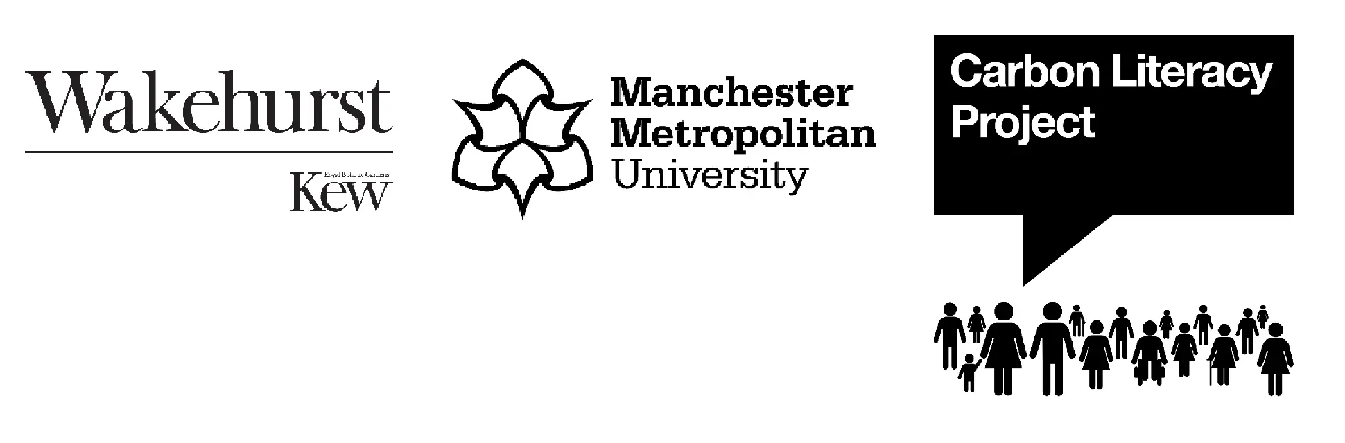Wakehurst/Carbon Literacy Project/Manchester Metropolitan University The logos for Wakehurst, the Carbon Literacy Project and Manchester Metropolitan University
