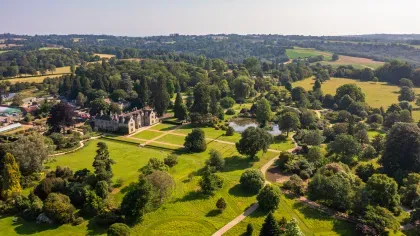 Aeriel view of Wakehurst showing the Mansion and the view across the High Weald
