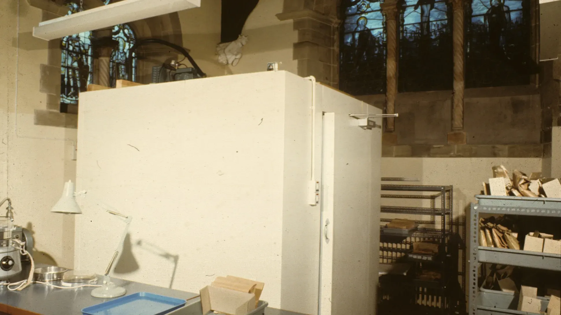 A seed bank freezer in the Mansion's chapel © RBG Kew An old photograph showing a freezer in the Millennium Seed Bank chapel © RBG KewAn old photograph showing a freezer in the Millennium Seed Bank chapel